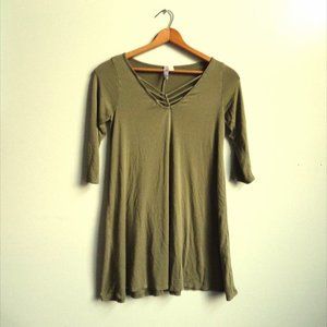 3/4 Sleeve Fit and Flare Lattice Neck Dress, Olive